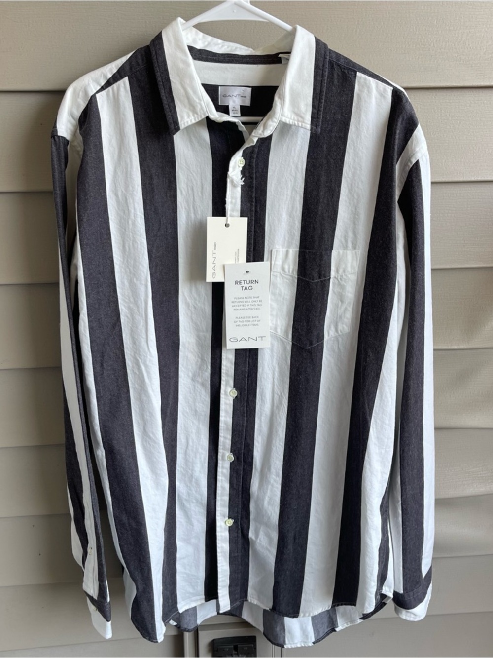 GANT RUGGER Men's Black White Block Stripe LFPC Shirt 344947Size XL Casual NWT
